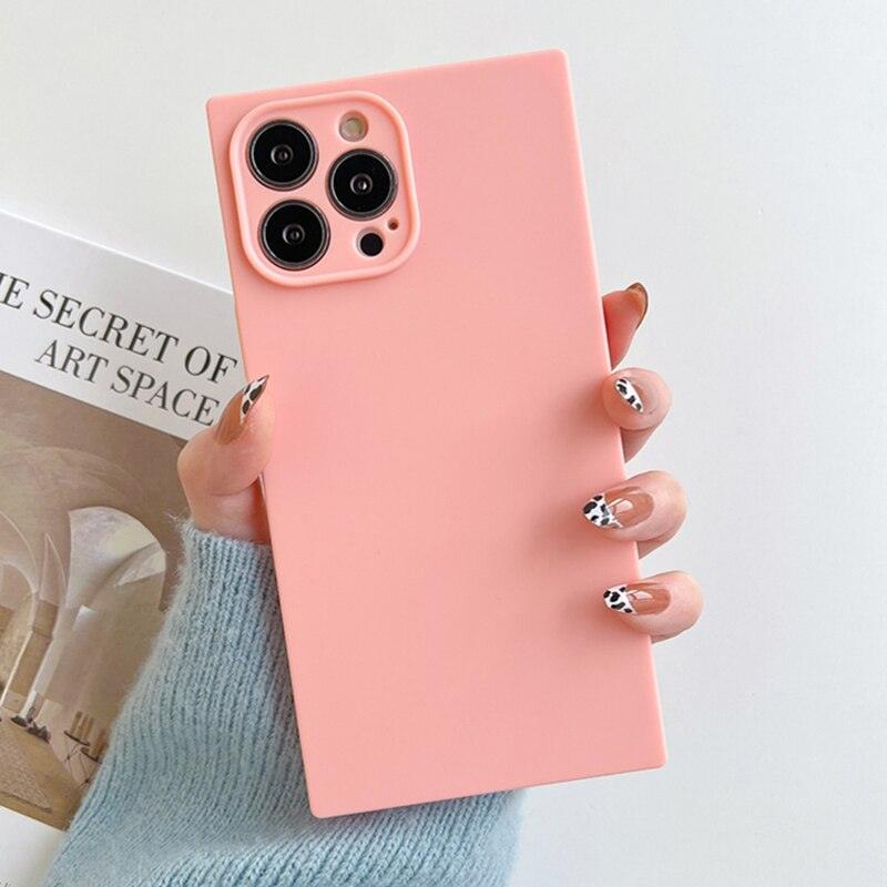 Fashion Candy Color Square Soft Silicone Phone Case For iPhone 13 11 12 Pro Max Bumper Shockproof Cover Square Silicone Camera Case Ultra Thin Lightweight Silky Soft Case Compatible with iPhone Stevvex