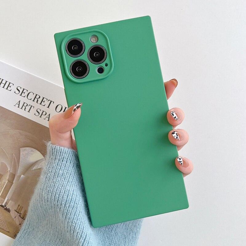 Fashion Candy Color Square Soft Silicone Phone Case For iPhone 13 11 12 Pro Max Bumper Shockproof Cover Square Silicone Camera Case Ultra Thin Lightweight Silky Soft Case Compatible with iPhone Stevvex