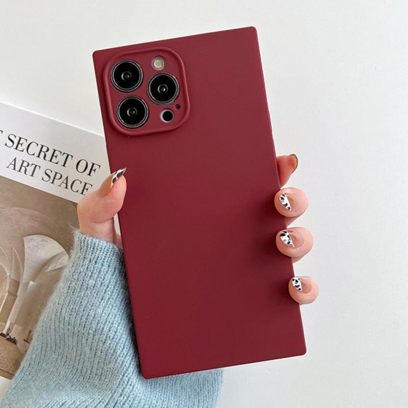 Fashion Candy Color Square Soft Silicone Phone Case For iPhone 13 11 12 Pro Max Bumper Shockproof Cover Square Silicone Camera Case Ultra Thin Lightweight Silky Soft Case Compatible with iPhone Stevvex