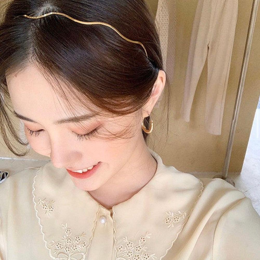 Fashion Chic Metal Wave Invisible Headband Gold Thin Hair Hoop For Women Girls Wild Headwear Hair Styling Tool Gorgeous Hair Accessories For Women Stevvex