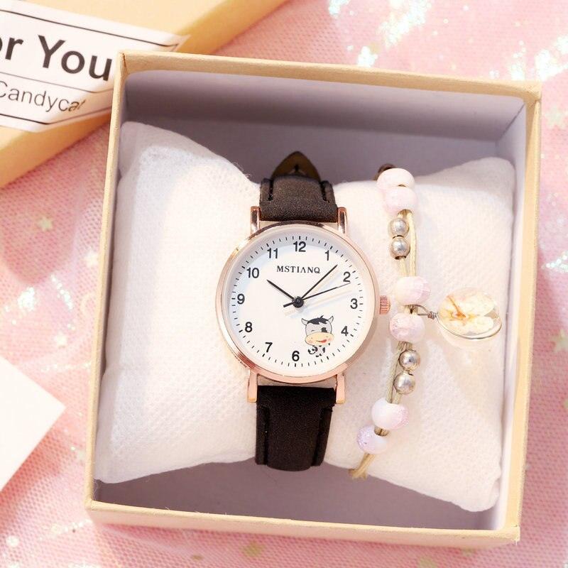 Fashion Childrens Set Bracelet Watch Student Watch Girl Leather Strap Quartz Watch Leather Strap Quartz Watch Children Set Bracelet Watch Leather Band Luxury Quartz Wristwatch Stevvex