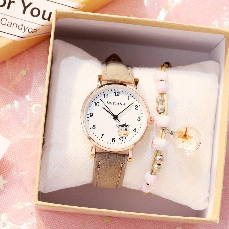 Fashion Childrens Set Bracelet Watch Student Watch Girl Leather Strap Quartz Watch Leather Strap Quartz Watch Children Set Bracelet Watch Leather Band Luxury Quartz Wristwatch Stevvex