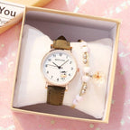 Fashion Childrens Set Bracelet Watch Student Watch Girl Leather Strap Quartz Watch Leather Strap Quartz Watch Children Set Bracelet Watch Leather Band Luxury Quartz Wristwatch Stevvex
