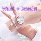 Fashion Childrens Set Bracelet Watch Student Watch Girl Leather Strap Quartz Watch Leather Strap Quartz Watch Children Set Bracelet Watch Leather Band Luxury Quartz Wristwatch Stevvex