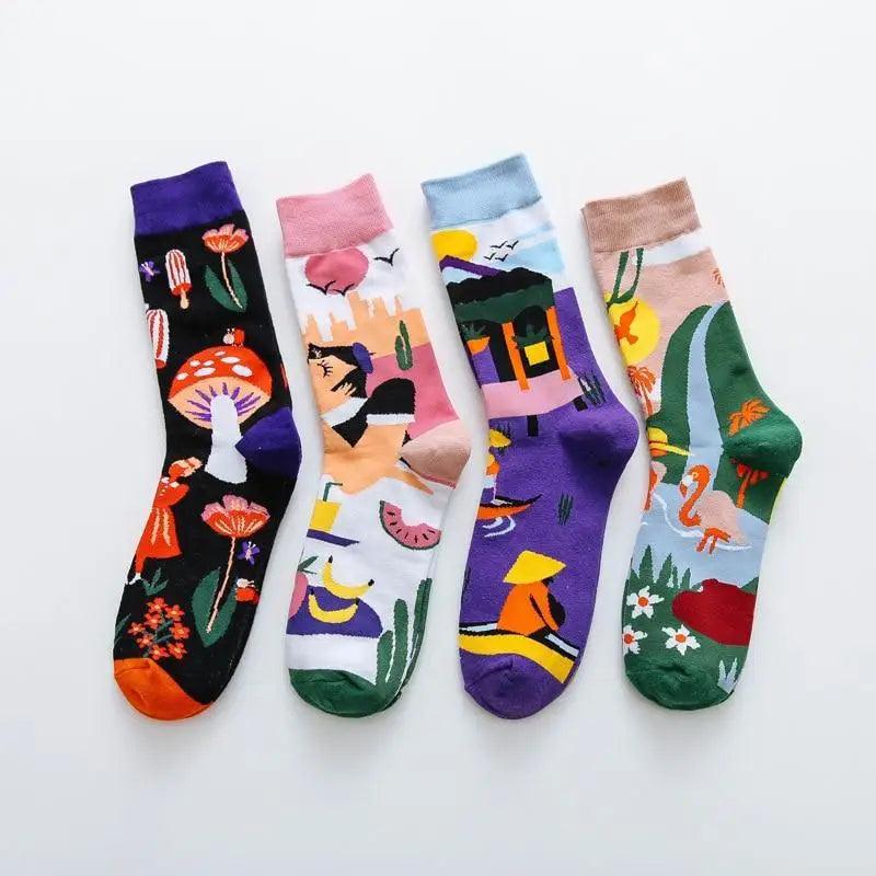 Fashion Colorful Print Socks Women Mushroom Spring Woman Socks Cotton Socks For Women Cotton Men's and Women's Printed Funky Socks - Unisex Mid Crew Length Breathable Pure Cotton Super Soft Quirky Prints Socks Stevvex