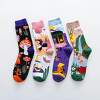 Fashion Colorful Print Socks Women Mushroom Spring Woman Socks Cotton Socks For Women Cotton Men's and Women's Printed Funky Socks - Unisex Mid Crew Length Breathable Pure Cotton Super Soft Quirky Prints Socks Stevvex