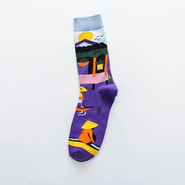 Fashion Colorful Print Socks Women Mushroom Spring Woman Socks Cotton Socks For Women Cotton Men's and Women's Printed Funky Socks - Unisex Mid Crew Length Breathable Pure Cotton Super Soft Quirky Prints Socks Stevvex