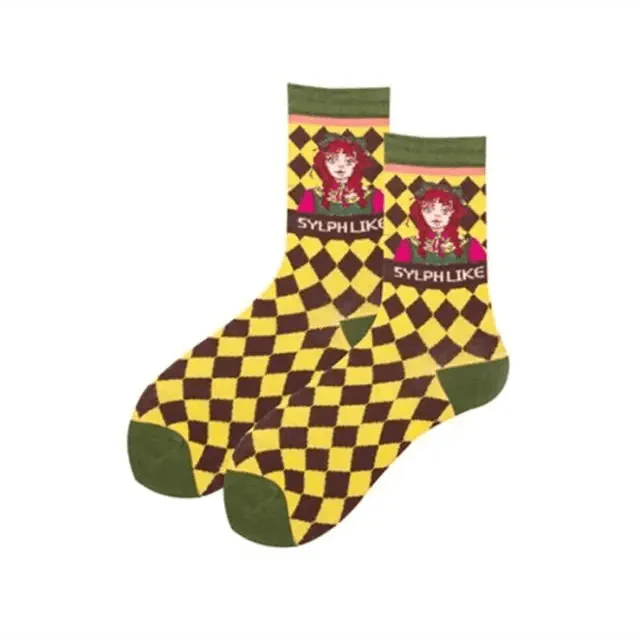 Fashion Colorful Print Socks Women Mushroom Spring Woman Socks Cotton Socks For Women Cotton Men's and Women's Printed Funky Socks - Unisex Mid Crew Length Breathable Pure Cotton Super Soft Quirky Prints Socks Stevvex
