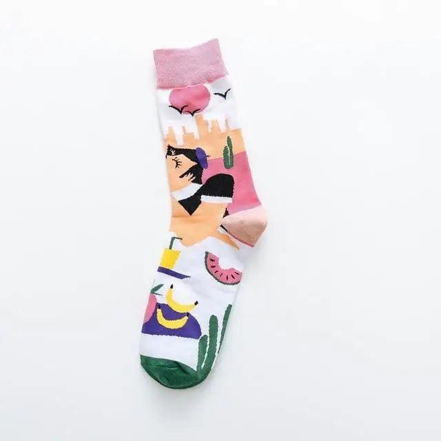 Fashion Colorful Print Socks Women Mushroom Spring Woman Socks Cotton Socks For Women Cotton Men's and Women's Printed Funky Socks - Unisex Mid Crew Length Breathable Pure Cotton Super Soft Quirky Prints Socks Stevvex