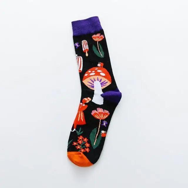 Fashion Colorful Print Socks Women Mushroom Spring Woman Socks Cotton Socks For Women Cotton Men's and Women's Printed Funky Socks - Unisex Mid Crew Length Breathable Pure Cotton Super Soft Quirky Prints Socks Stevvex