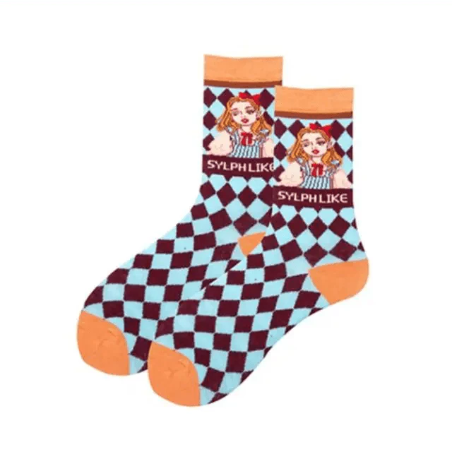 Fashion Colorful Print Socks Women Mushroom Spring Woman Socks Cotton Socks For Women Cotton Men's and Women's Printed Funky Socks - Unisex Mid Crew Length Breathable Pure Cotton Super Soft Quirky Prints Socks Stevvex