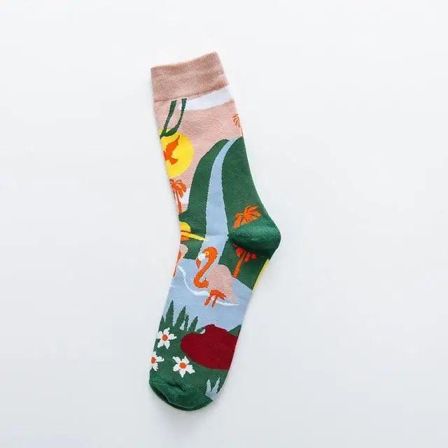 Fashion Colorful Print Socks Women Mushroom Spring Woman Socks Cotton Socks For Women Cotton Men's and Women's Printed Funky Socks - Unisex Mid Crew Length Breathable Pure Cotton Super Soft Quirky Prints Socks Stevvex