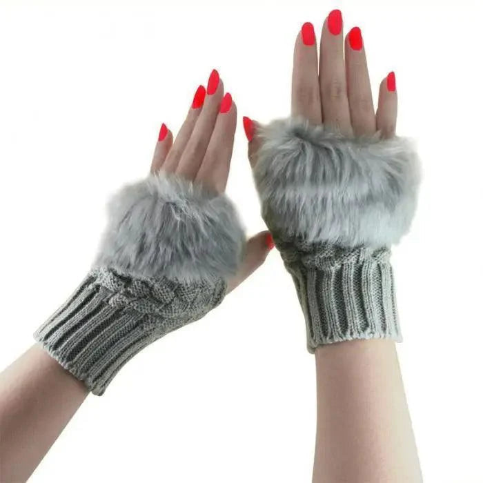 Fashion Fingerless Warm Wool Knitted Classic Fur Half One Size Finger Gloves For Women Cute Soft And Comfortable Trendy Fashion Stretchy Gloves For Women Stevvex