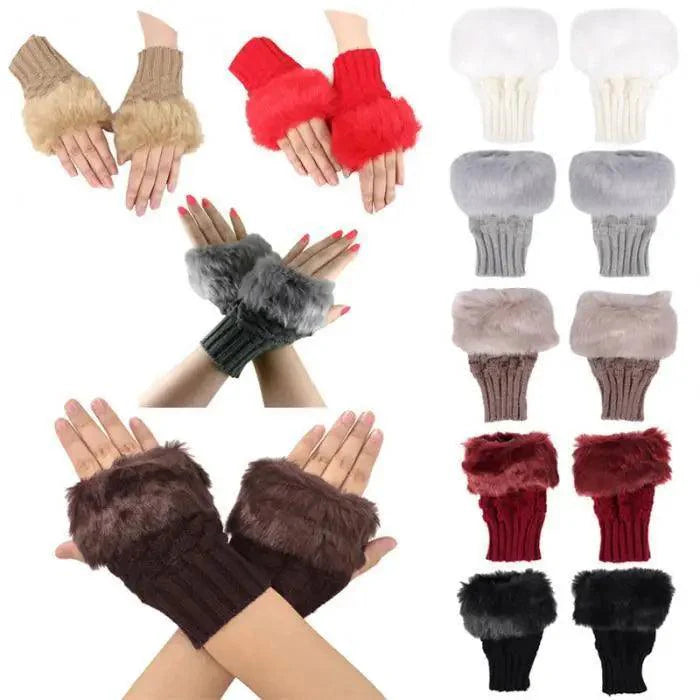 Fashion Fingerless Warm Wool Knitted Classic Fur Half One Size Finger Gloves For Women Cute Soft And Comfortable Trendy Fashion Stretchy Gloves For Women Stevvex