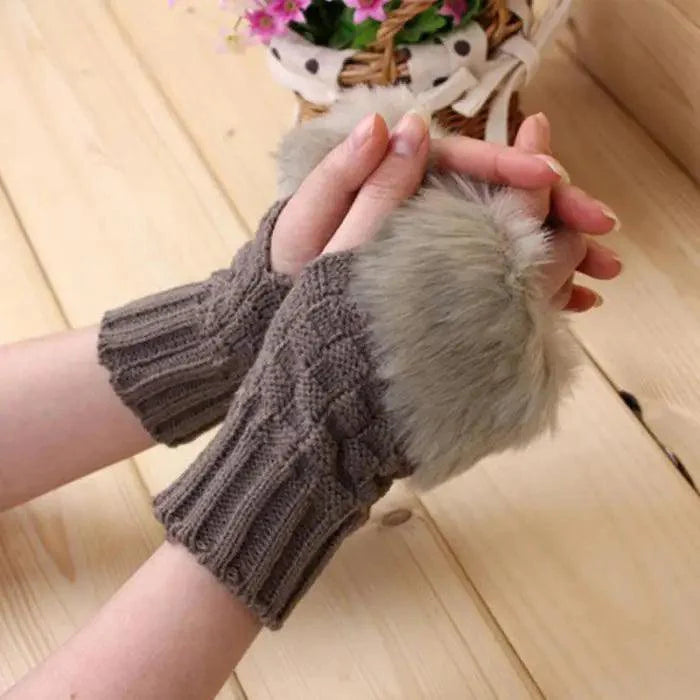 Fashion Fingerless Warm Wool Knitted Classic Fur Half One Size Finger Gloves For Women Cute Soft And Comfortable Trendy Fashion Stretchy Gloves For Women Stevvex