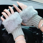 Fashion Fingerless Warm Wool Knitted Classic Fur Half One Size Finger Gloves For Women Cute Soft And Comfortable Trendy Fashion Stretchy Gloves For Women Stevvex