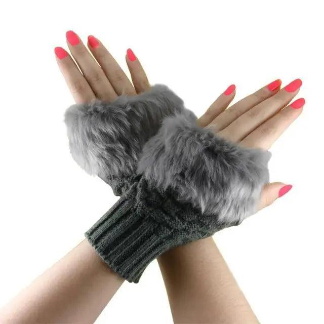 Fashion Fingerless Warm Wool Knitted Classic Fur Half One Size Finger Gloves For Women Cute Soft And Comfortable Trendy Fashion Stretchy Gloves For Women Stevvex