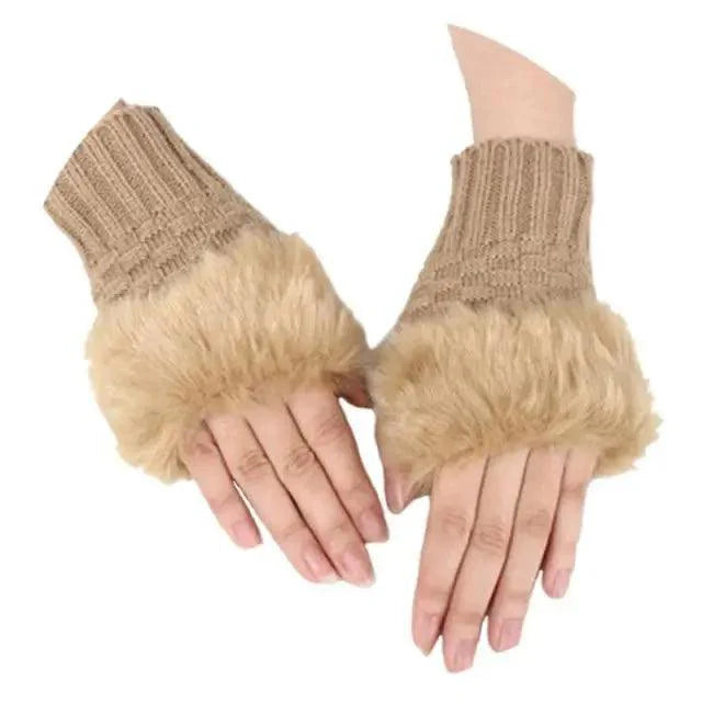 Fashion Fingerless Warm Wool Knitted Classic Fur Half One Size Finger Gloves For Women Cute Soft And Comfortable Trendy Fashion Stretchy Gloves For Women Stevvex