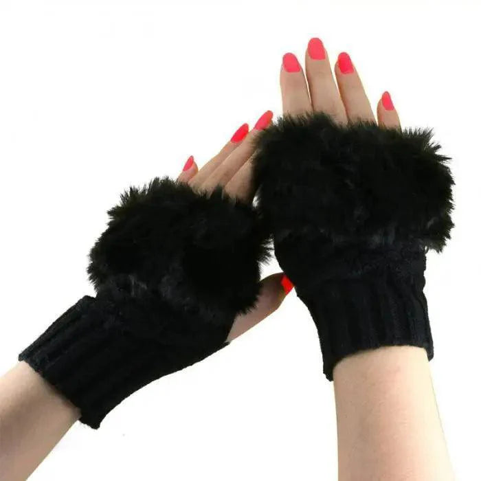 Fashion Fingerless Warm Wool Knitted Classic Fur Half One Size Finger Gloves For Women Cute Soft And Comfortable Trendy Fashion Stretchy Gloves For Women Stevvex