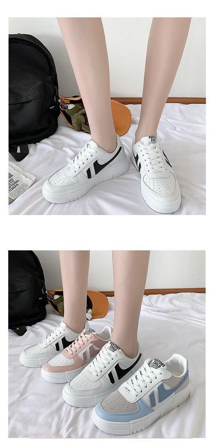 Fashion Flats Womans Sneakers Casual Breathable Vulcanized Shoes Lace Up Woman Comfort Walking White Round Head Platform Casual Sports Cute Fashion Walking School Sneakers Stevvex