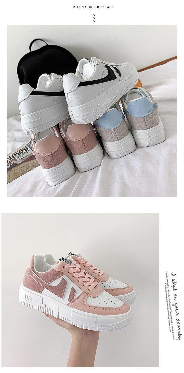 Fashion Flats Womans Sneakers Casual Breathable Vulcanized Shoes Lace Up Woman Comfort Walking White Round Head Platform Casual Sports Cute Fashion Walking School Sneakers Stevvex