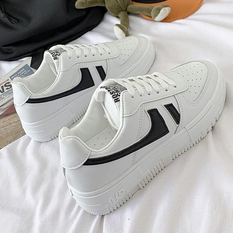 Fashion Flats Womans Sneakers Casual Breathable Vulcanized Shoes Lace Up Woman Comfort Walking White Round Head Platform Casual Sports Cute Fashion Walking School Sneakers Stevvex
