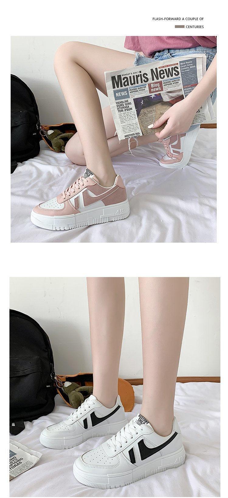 Fashion Flats Womans Sneakers Casual Breathable Vulcanized Shoes Lace Up Woman Comfort Walking White Round Head Platform Casual Sports Cute Fashion Walking School Sneakers Stevvex