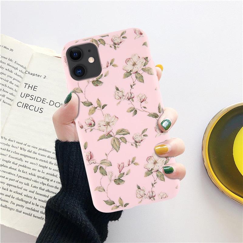 Fashion Flower Phone Case For Iphone 7 8 Plus  Iphone Xr X Xs Silicone Ultra Thin Shockproof Mobile Phone Case With Fashion Pattern Cover Stylish Beautiful Flower Pattern Colored iphone Case Stevvex