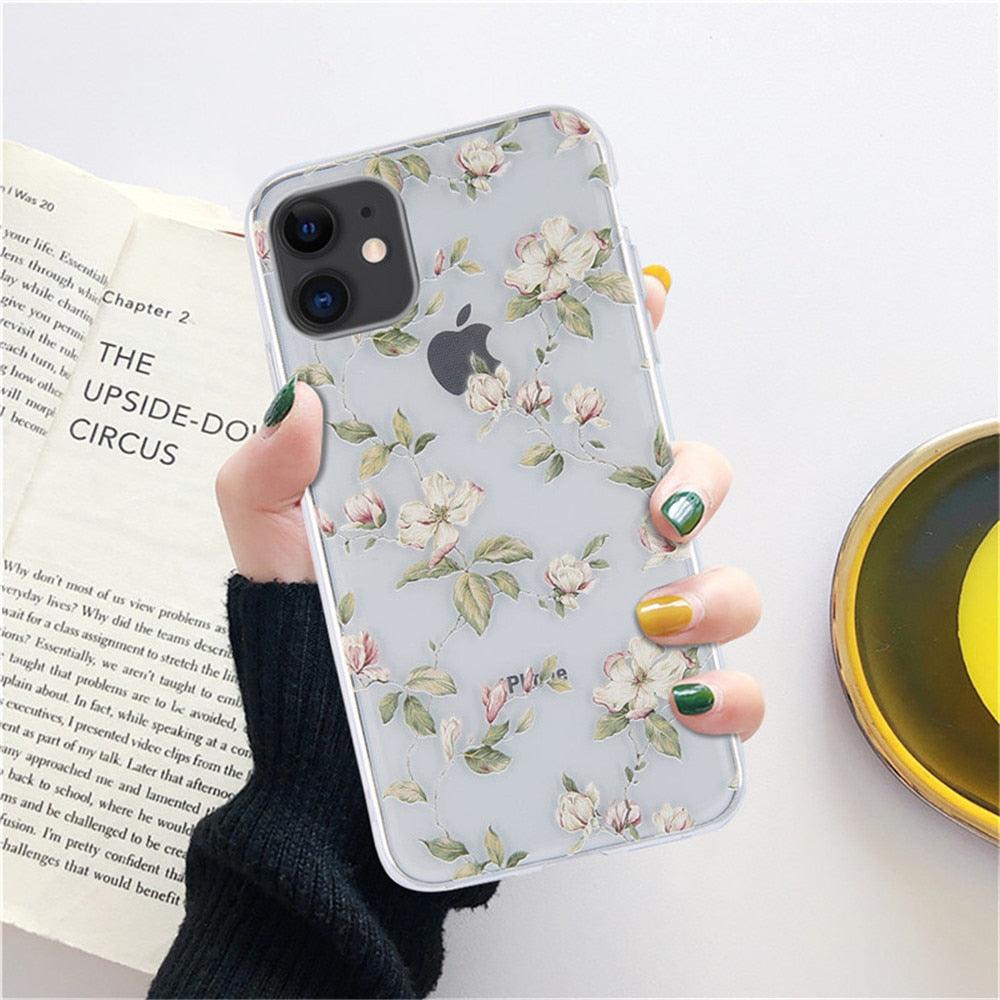 Fashion Flower Phone Case For Iphone 7 8 Plus  Iphone Xr X Xs Silicone Ultra Thin Shockproof Mobile Phone Case With Fashion Pattern Cover Stylish Beautiful Flower Pattern Colored iphone Case Stevvex