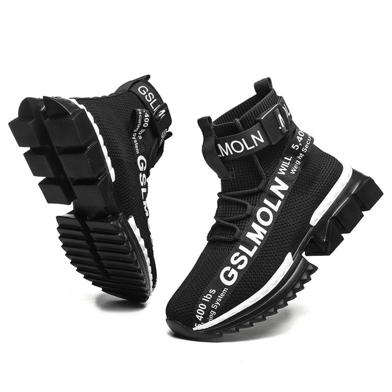 Fashion Flying Woven Sock Mens High Top Sneakers Men Non-slip Shoes Casual Shoes Running Modern Shoes Non Slip Athletic Tennis Walking Type Sneakers Hip Hop Style Stevvex