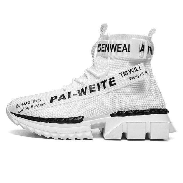 Fashion Flying Woven Sock Mens High Top Sneakers Men Non-slip Shoes Casual Shoes Running Modern Shoes Non Slip Athletic Tennis Walking Type Sneakers Hip Hop Style Stevvex