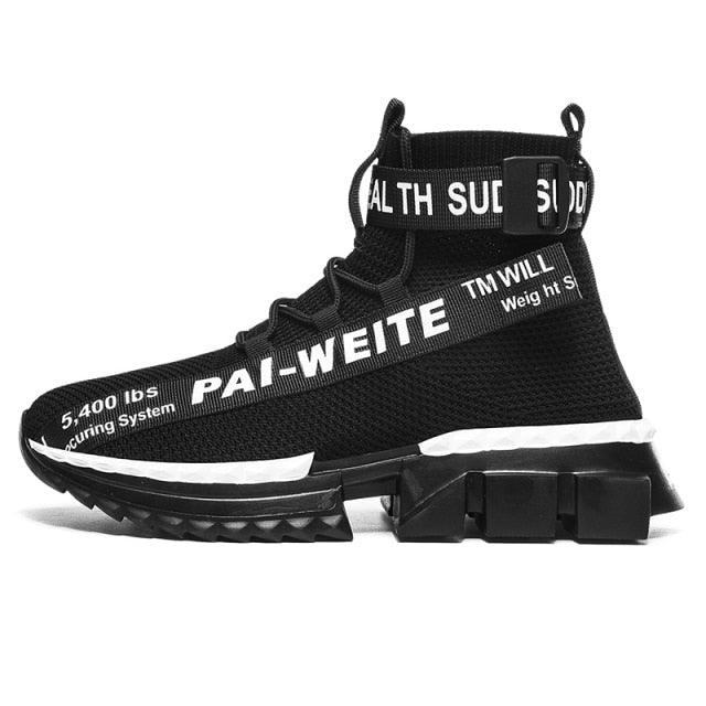 Fashion Flying Woven Sock Mens High Top Sneakers Men Non-slip Shoes Casual Shoes Running Modern Shoes Non Slip Athletic Tennis Walking Type Sneakers Hip Hop Style Stevvex