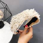 Fashion Girls Pearl Hairband White Black Lace Headband Women Artificial Pearls Hair Hoop Middle Knot Hair Accessories Gorgeous Hair Accessories For Women Stevvex