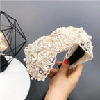 Fashion Girls Pearl Hairband White Black Lace Headband Women Artificial Pearls Hair Hoop Middle Knot Hair Accessories Gorgeous Hair Accessories For Women Stevvex