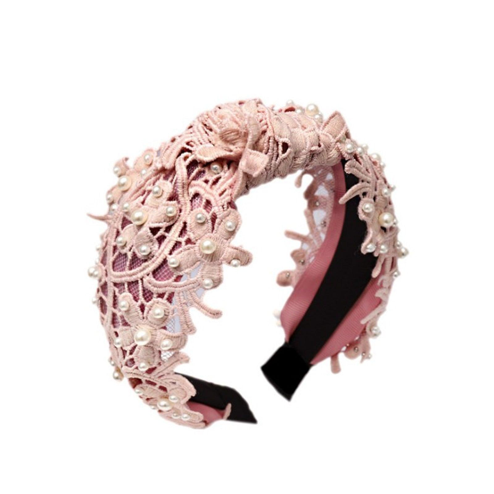 Fashion Girls Pearl Hairband White Black Lace Headband Women Artificial Pearls Hair Hoop Middle Knot Hair Accessories Gorgeous Hair Accessories For Women Stevvex