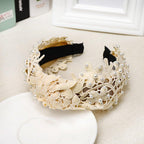 Fashion Girls Pearl Hairband White Black Lace Headband Women Artificial Pearls Hair Hoop Middle Knot Hair Accessories Gorgeous Hair Accessories For Women Stevvex