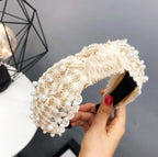 Fashion Girls Pearl Hairband White Black Lace Headband Women Artificial Pearls Hair Hoop Middle Knot Hair Accessories Gorgeous Hair Accessories For Women Stevvex