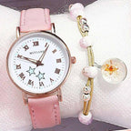 Fashion Girls Quartz Watches Bracelet Set Luminous Dial Watch Women Casual Leather Female Wrist Watch Leather Band Thin Minimalist Casual Simple Dress Quartz Analog Watch