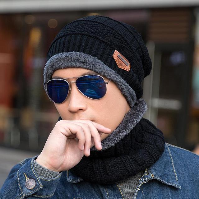 Fashion Knitted Winter Hats For Men Thick and Warm Men Winter Hat Black Autumn Beanie Hat Men Wool Ski Hats Beanies Bonnet Scarf Hat Set Outdoor Sport Warm Beanies Hat For Men Knitted Hats Bandana Hiking Camping Kid Neck Warmer Cap Stevvex