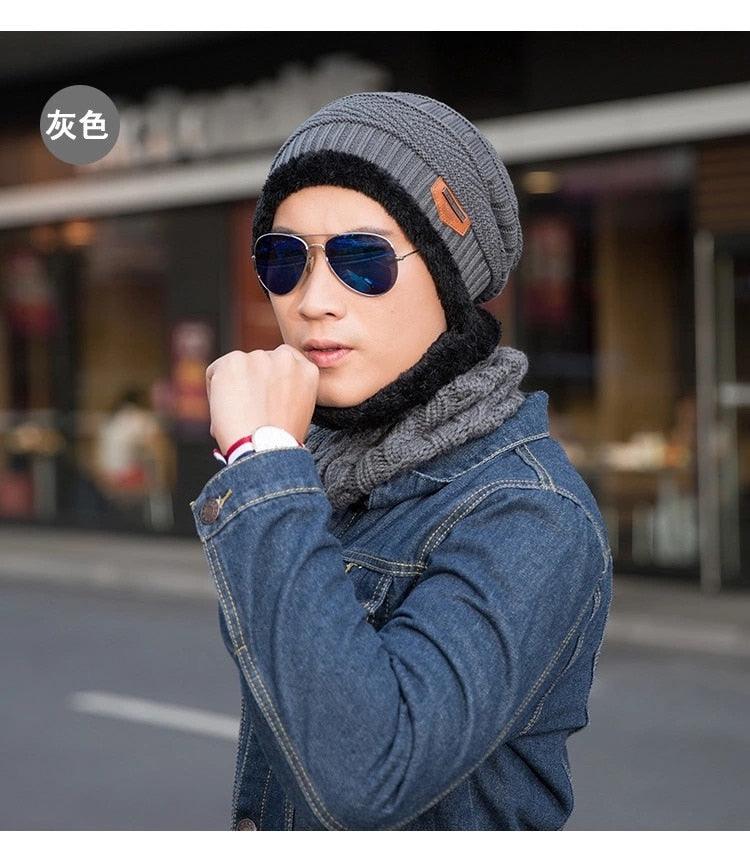 Fashion Knitted Winter Hats For Men Thick and Warm Men Winter Hat Black Autumn Beanie Hat Men Wool Ski Hats Beanies Bonnet Scarf Hat Set Outdoor Sport Warm Beanies Hat For Men Knitted Hats Bandana Hiking Camping Kid Neck Warmer Cap Stevvex