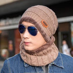 Fashion Knitted Winter Hats For Men Thick and Warm Men Winter Hat Black Autumn Beanie Hat Men Wool Ski Hats Beanies Bonnet Scarf Hat Set Outdoor Sport Warm Beanies Hat For Men Knitted Hats Bandana Hiking Camping Kid Neck Warmer Cap Stevvex