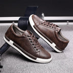 Fashion Leather Mens Shoes Soft High Quality Mens Casual Shoes Flat Footwear Classic Black White Men Fashion Walking Shoes Comfortable Modern Design Stevvex