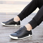 Fashion Leather Mens Shoes Soft High Quality Mens Casual Shoes Flat Footwear Classic Black White Men Fashion Walking Shoes Comfortable Modern Design Stevvex