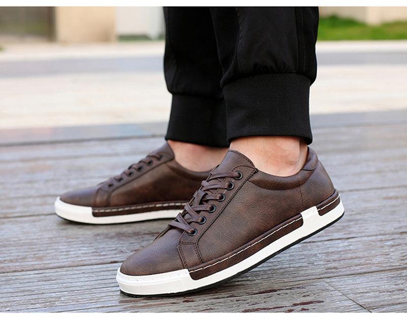 Fashion Leather Mens Shoes Soft High Quality Mens Casual Shoes Flat Footwear Classic Black White Men Fashion Walking Shoes Comfortable Modern Design Stevvex