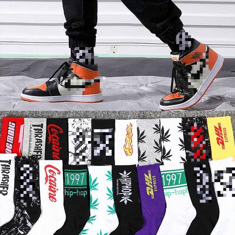 Fashion Men Street Wear Cool Cotton Socks Harajuku Funny Socks Trendy Women Long Socks Crew Socks White Hip Hop Socks Basketball Running Cycling Socks For Men And Women Stevvex
