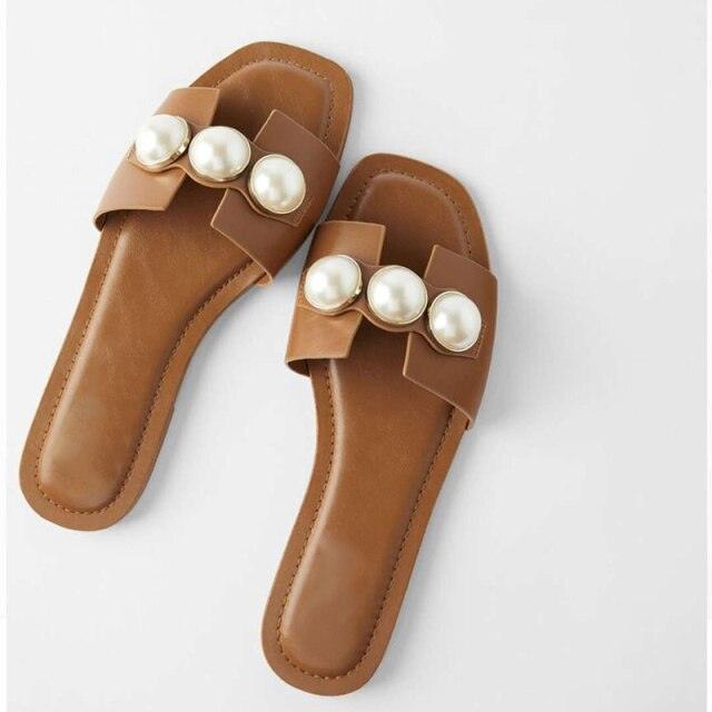 Fashion Party Dresses Shoes Pearl Sandals Flat Women Flip Flops Casual Beach Flat Slippers Dressy Flat Sandals With Pearls Slip On Summer Beach Bridal Shoes Stevvex