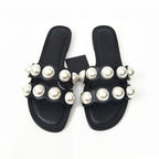 Fashion Party Dresses Shoes Pearl Sandals Flat Women Flip Flops Casual Beach Flat Slippers Dressy Flat Sandals With Pearls Slip On Summer Beach Bridal Shoes Stevvex