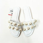 Fashion Party Dresses Shoes Pearl Sandals Flat Women Flip Flops Casual Beach Flat Slippers Dressy Flat Sandals With Pearls Slip On Summer Beach Bridal Shoes Stevvex