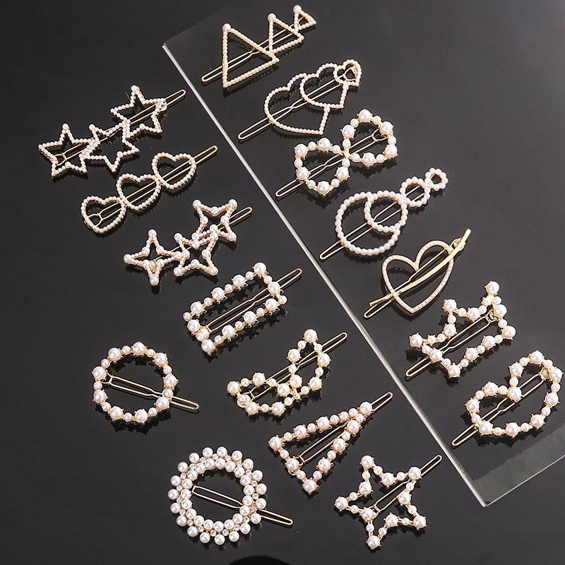 Fashion Pearl Hair Clip Women Girls Elegant Design Triangular Star Round Hairpin Barrette Hair Pins Ponytail Gorgeous Hair Accessories For Women Stevvex
