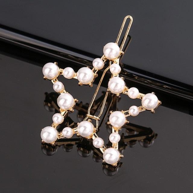Fashion Pearl Hair Clip Women Girls Elegant Design Triangular Star Round Hairpin Barrette Hair Pins Ponytail Gorgeous Hair Accessories For Women Stevvex